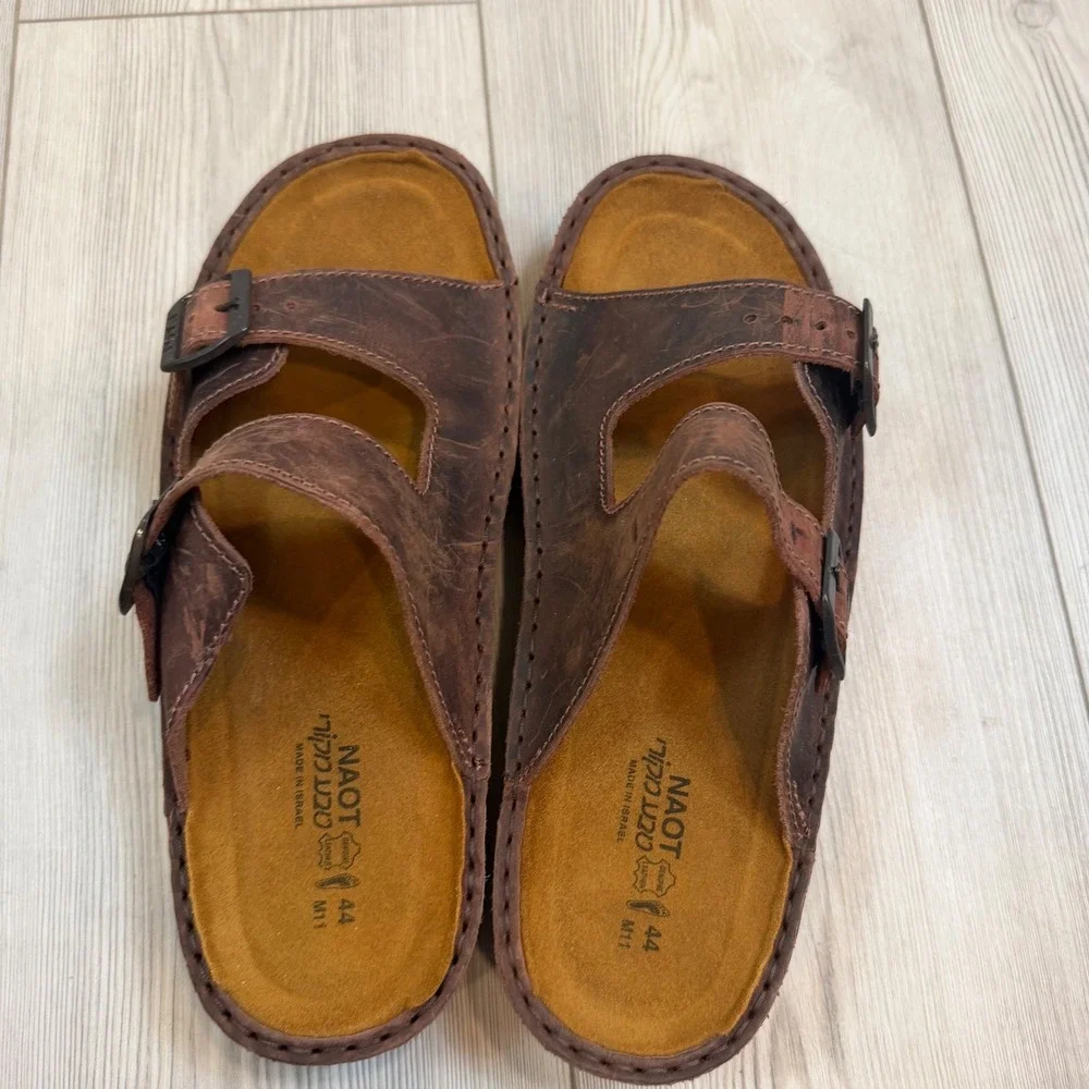 NEW Naot Mikael Crazy Horse Leather Sandals Brown Two Strap Slides Men EU 44 M11